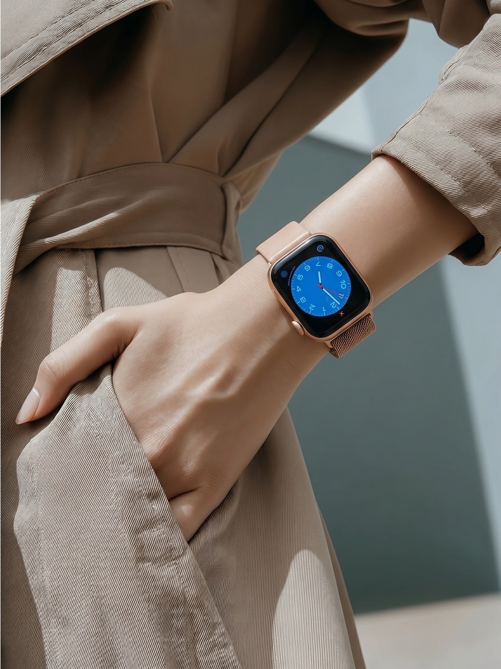 Rose Gold Smartwatch with Blue Dial - Sleek Women's Wearable